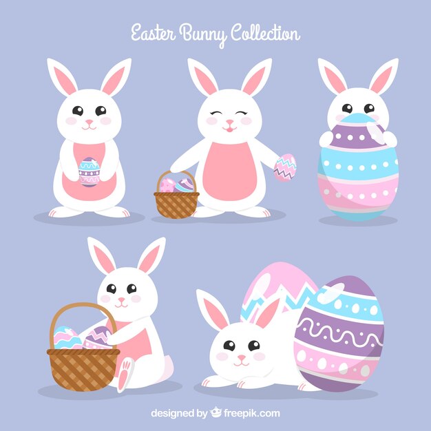 Colección de conejos de pascua en estilo plano