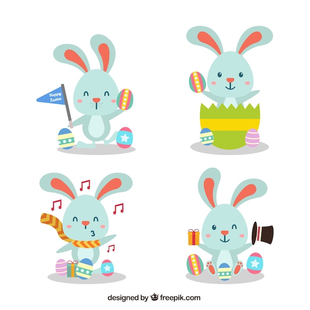 Colección de conejos de pascua en estilo plano