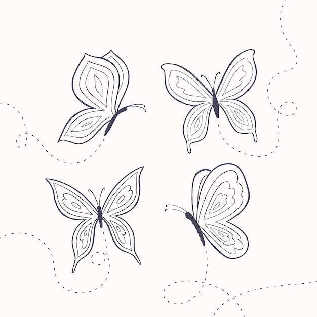 Vector gratuito colección de contornos de mariposas dibujadas a mano