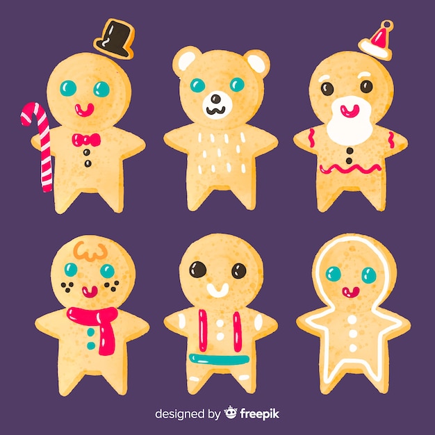 Vector gratuito colección de cookies de pan de jengibre