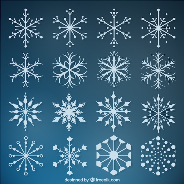 Colección de copos de nieve planos en estilo geométrico 