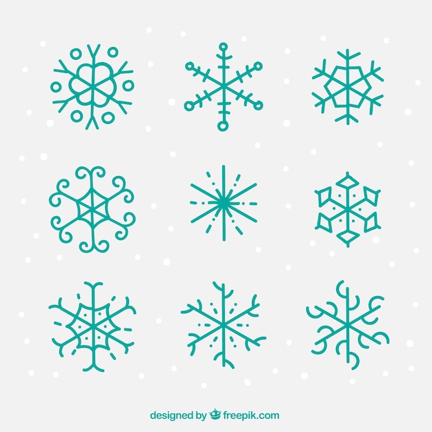 Colección de copos de nieve verdes