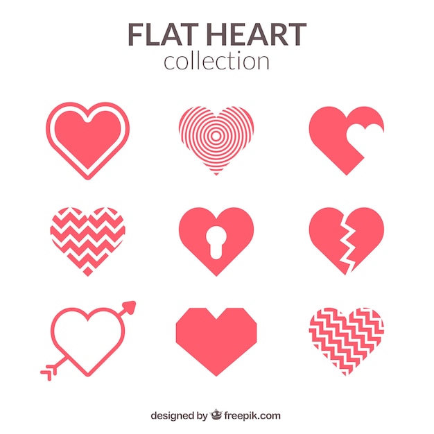 Vector gratuito colección de corazones abstractos en diseño plano