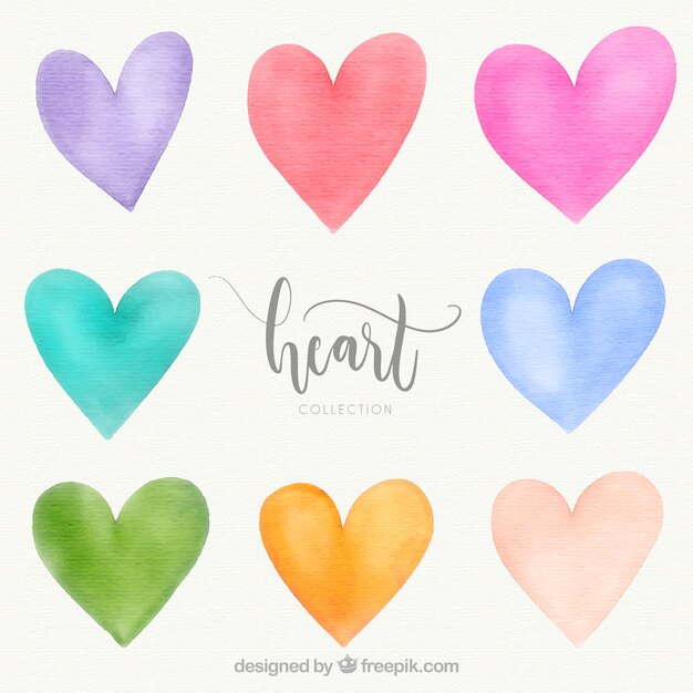 Colección de corazones de acuarela