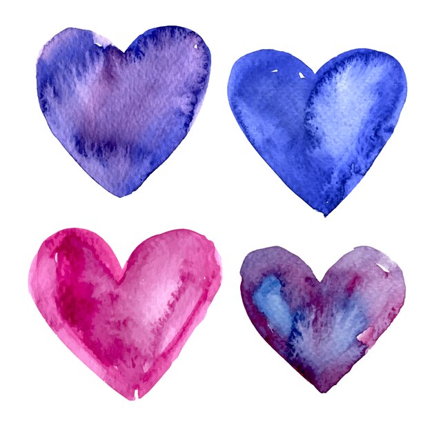 Colección de corazones a color de acuarela