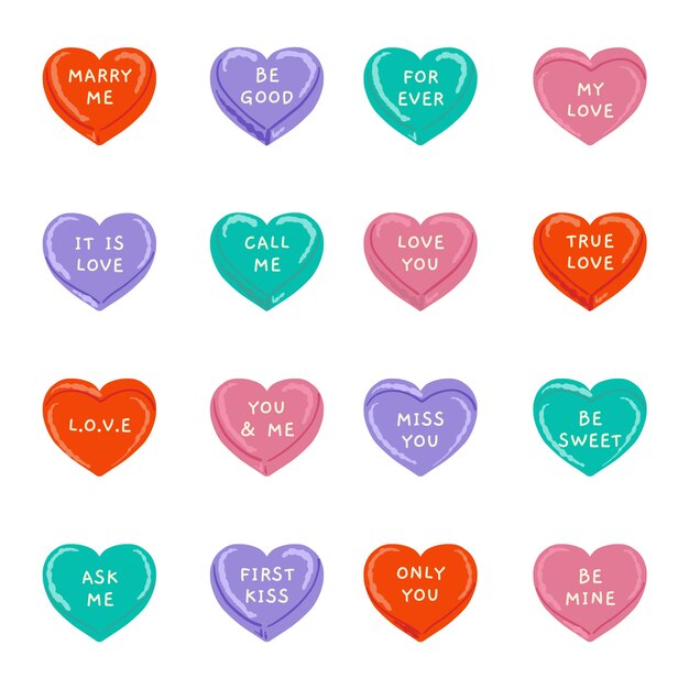 Colección corazones de conversación de diseño plano dibujado a mano
