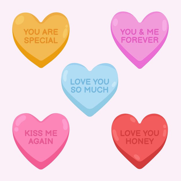 Colección de corazones de conversación de diseño plano dibujado a mano