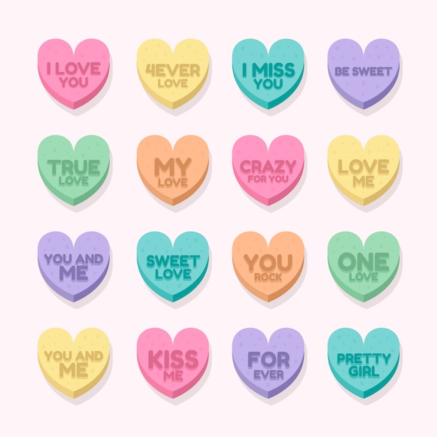 Colección de corazones de conversación de diseño plano dibujado a mano