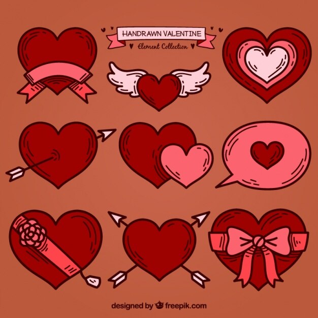 Colección de corazones decorativos dibujados a mano