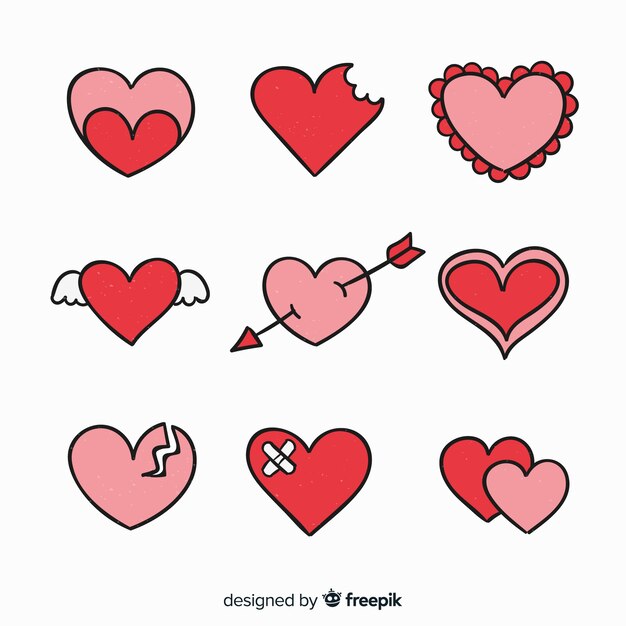 Colección de corazones dibujado a mano