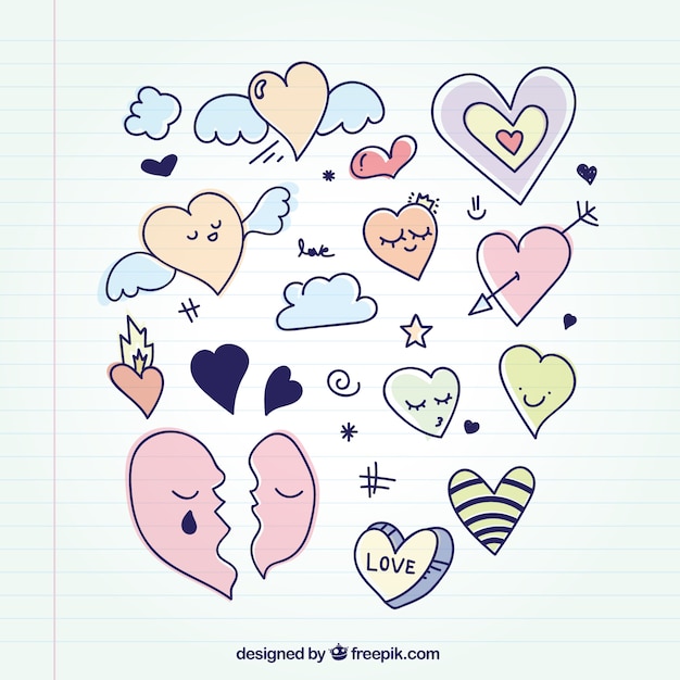 Colección de corazones dibujados a mano