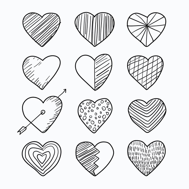 Colección corazones dibujados a mano