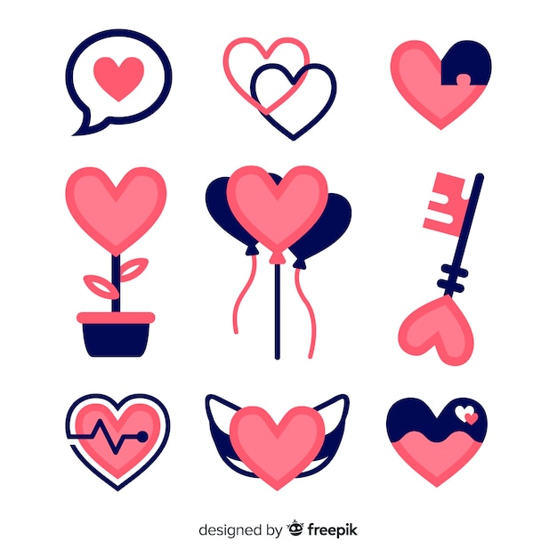 Vector gratuito colección de corazones en diseño plano