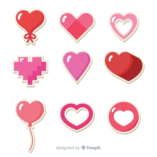 Vector gratuito colección de corazones en diseño plano