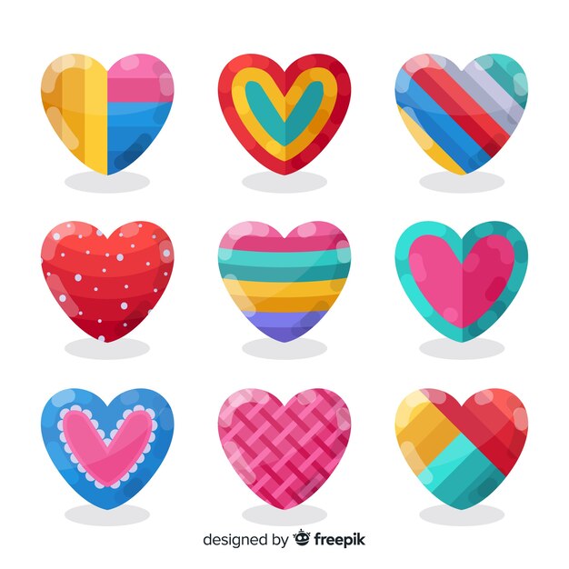 Colección de corazones en diseño plano
