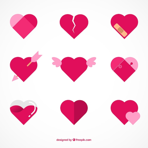 Vector gratuito colección de corazones planos con detalles