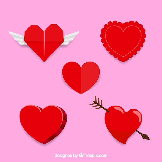 Vector gratuito colección de corazones planos