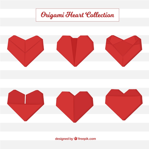 Colección de corazones rojos de origami 