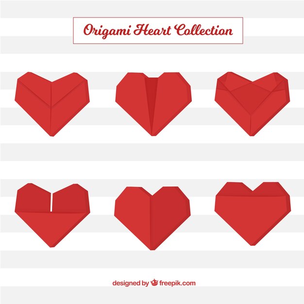 Colección de corazones rojos de origami