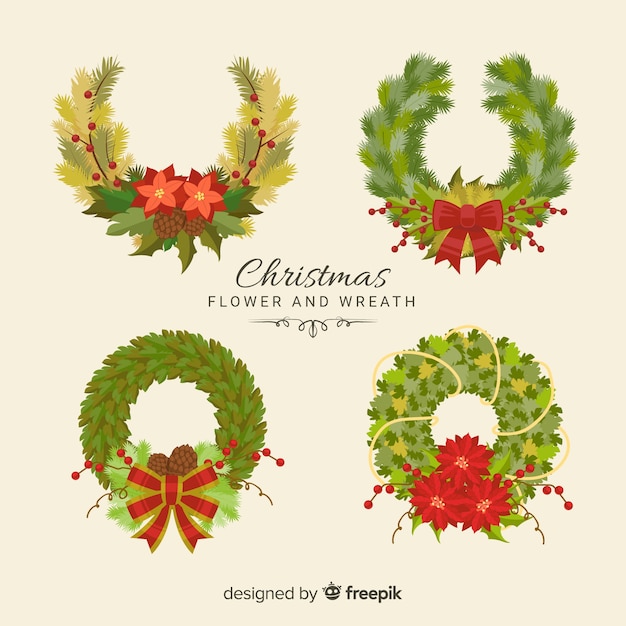 Vector gratuito colección de coronas  decorativas navideñas con hojas y flores