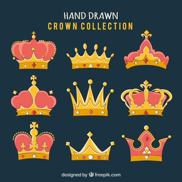 Colección de coronas dibujadas a mano