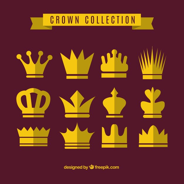Colección de coronas doradas en diseño plano 