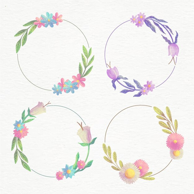 Colección de coronas florales de acuarela pintadas a mano