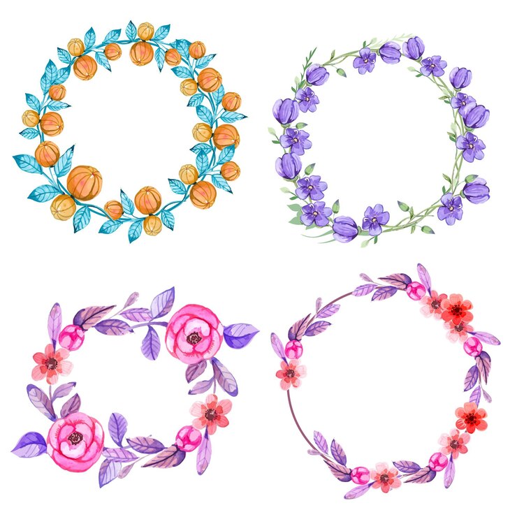 Vector gratuito colección de coronas florales de acuarela pintadas a mano