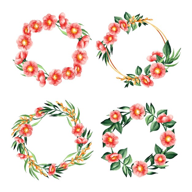 Colección de coronas florales de acuarela pintadas a mano