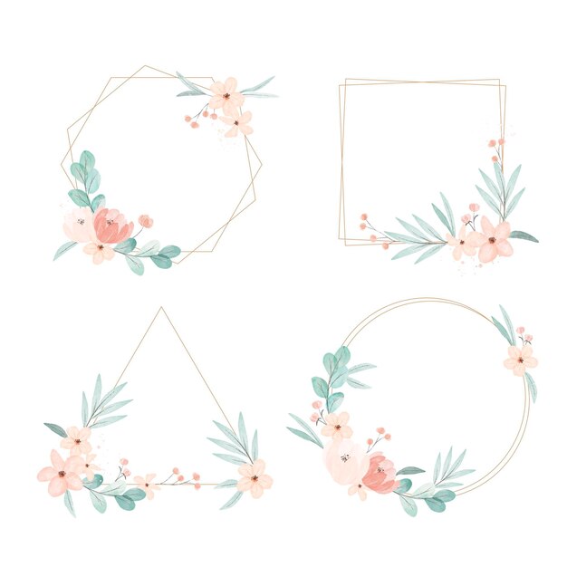 Colección de coronas florales de acuarela pintadas a mano.