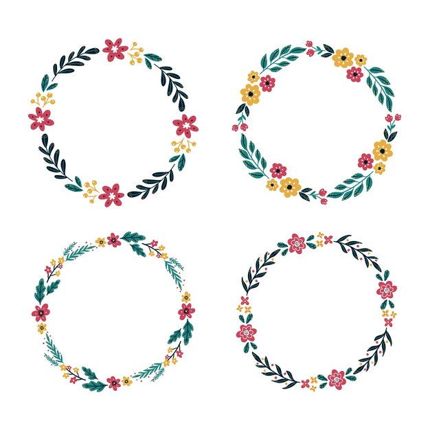 Colección de coronas florales dibujadas a mano