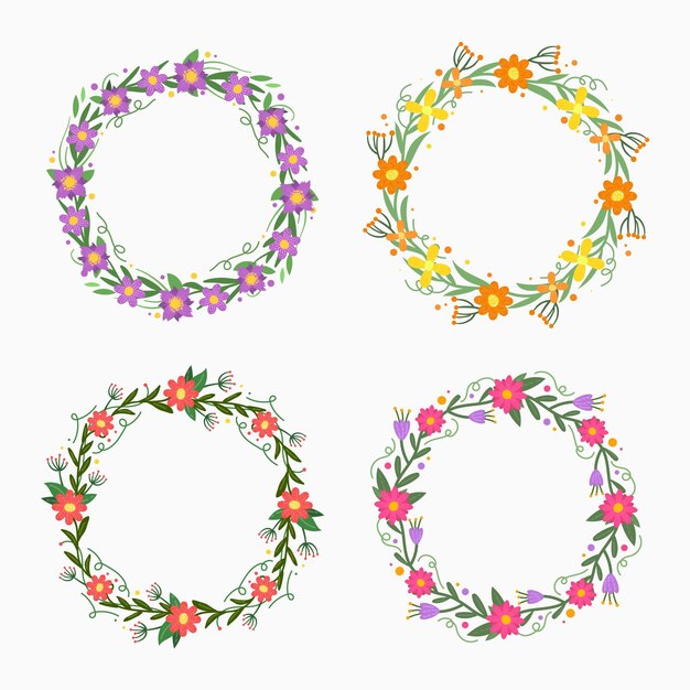 Colección coronas florales dibujadas a mano