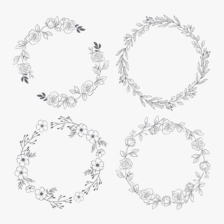 Vector gratuito colección coronas florales dibujadas a mano