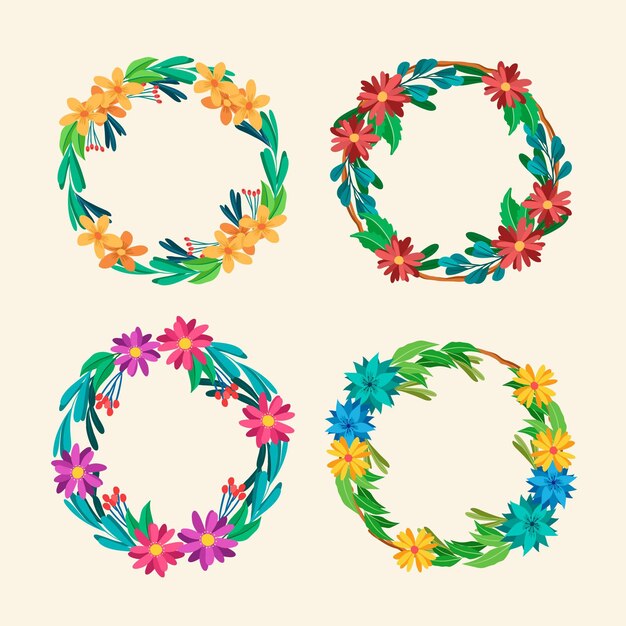 Colección de coronas florales dibujadas a mano
