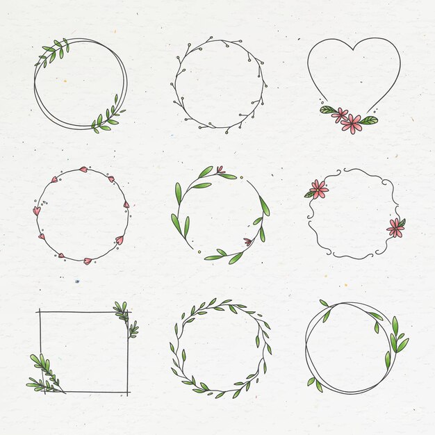 Colección de coronas florales Doodle