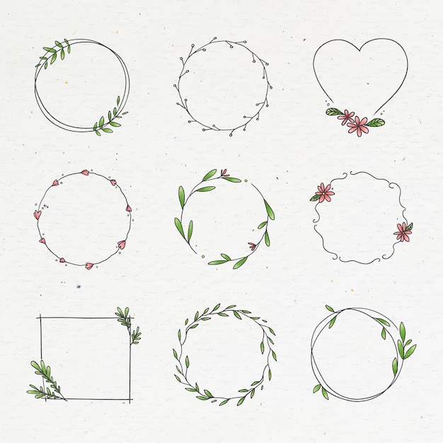 Colección de coronas florales Doodle