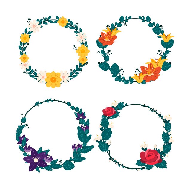 Colección coronas florales planas