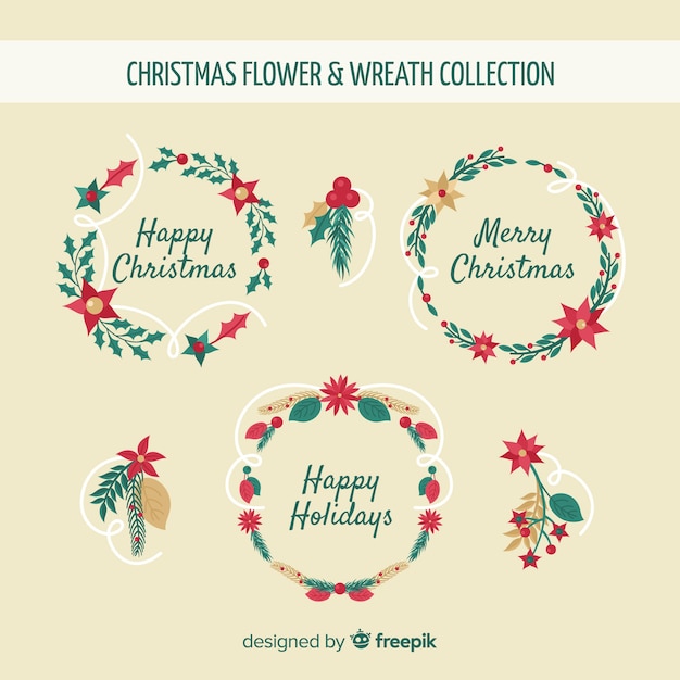 Colección de coronas de navidad en diseño flat