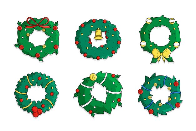 Colección coronas navideñas dibujadas a mano
