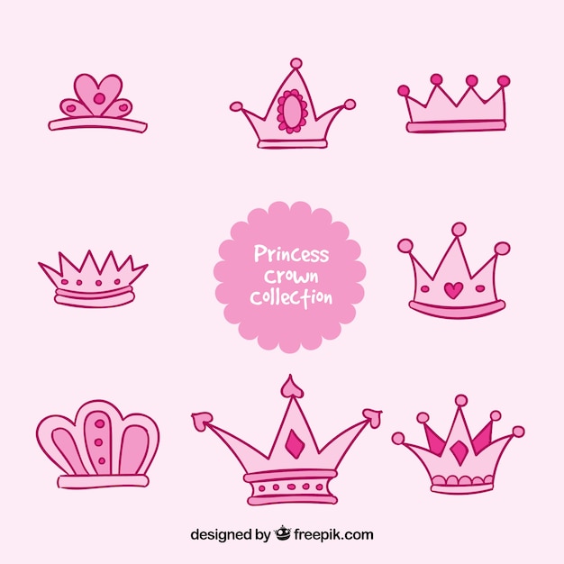 Colección de coronas de princesa dibujadas a mano rosados