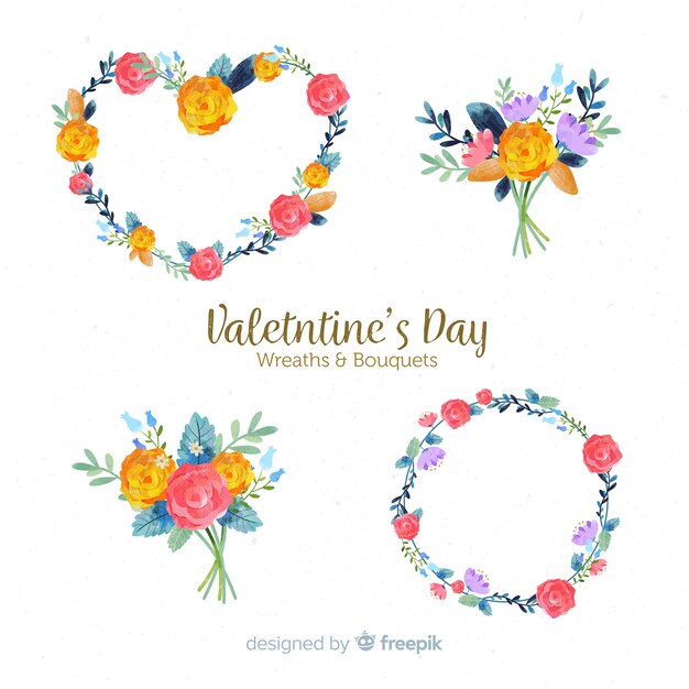 Colección de coronas y ramos floreles para el día de san valentin