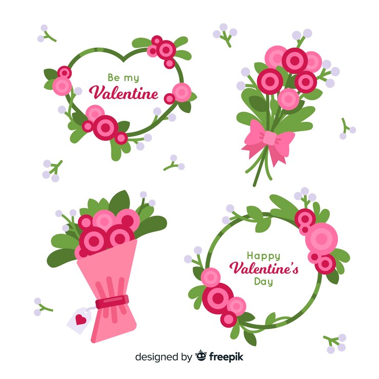 Vector gratuito colección de coronas y ramos floreles para el día de san valentin
