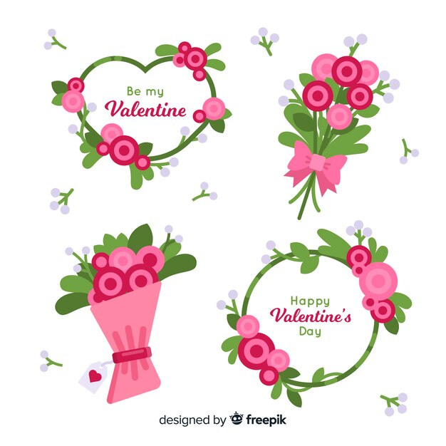 Colección de coronas y ramos floreles para el día de san valentin