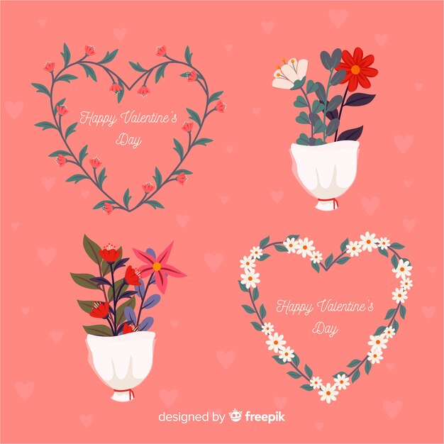 Colección de coronas y ramos floreles para el día de san valentin