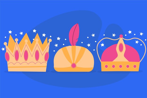 Colección coronas reyes magos dibujadas a mano
