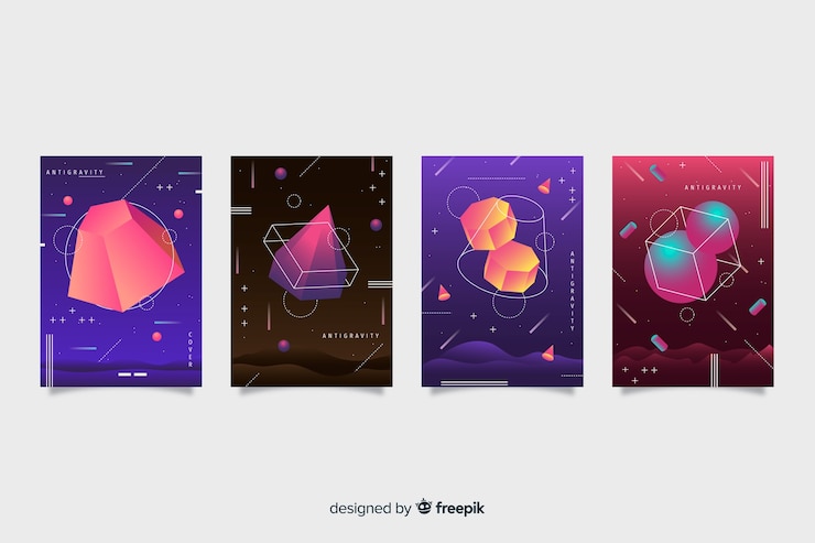 Vector gratuito colección de covers antigravedad con formas geométricas