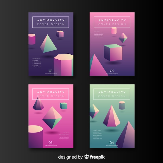 Colección de covers antigravedad con formas geométricas