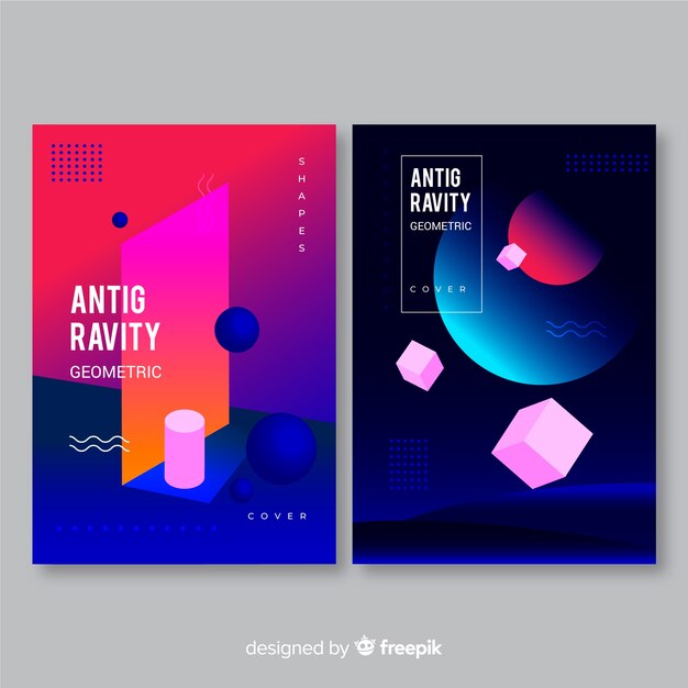 Colección de covers antigravedad con formas geométricas