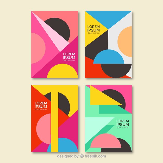 Colección de covers coloridos con formas geométricas