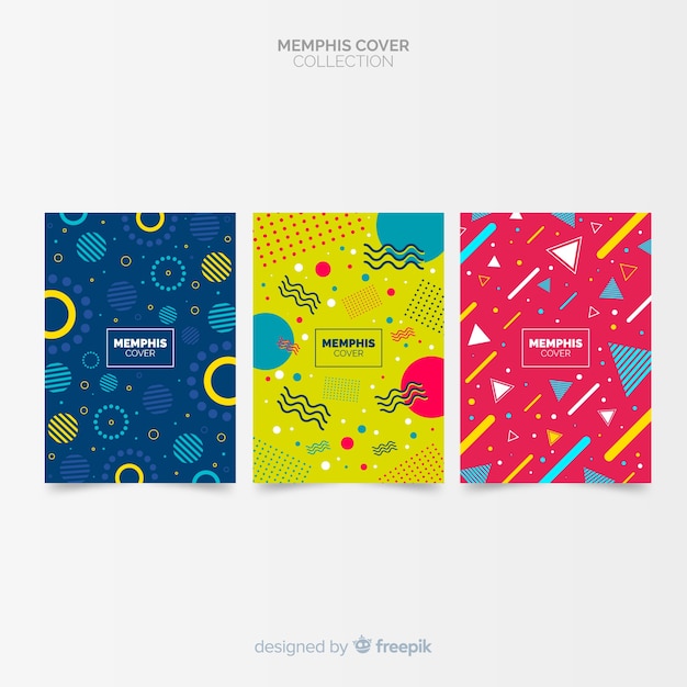 Vector gratuito colección covers estilo memphis